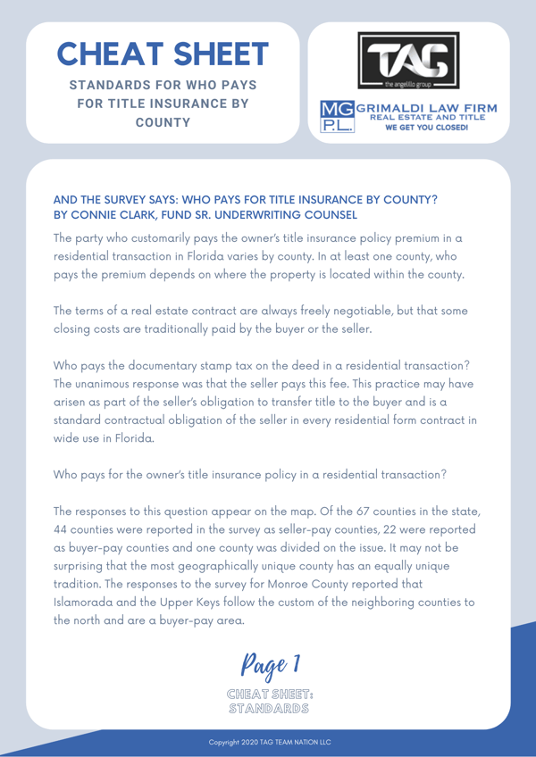 Standards For Who Pays For Title Insurance By County