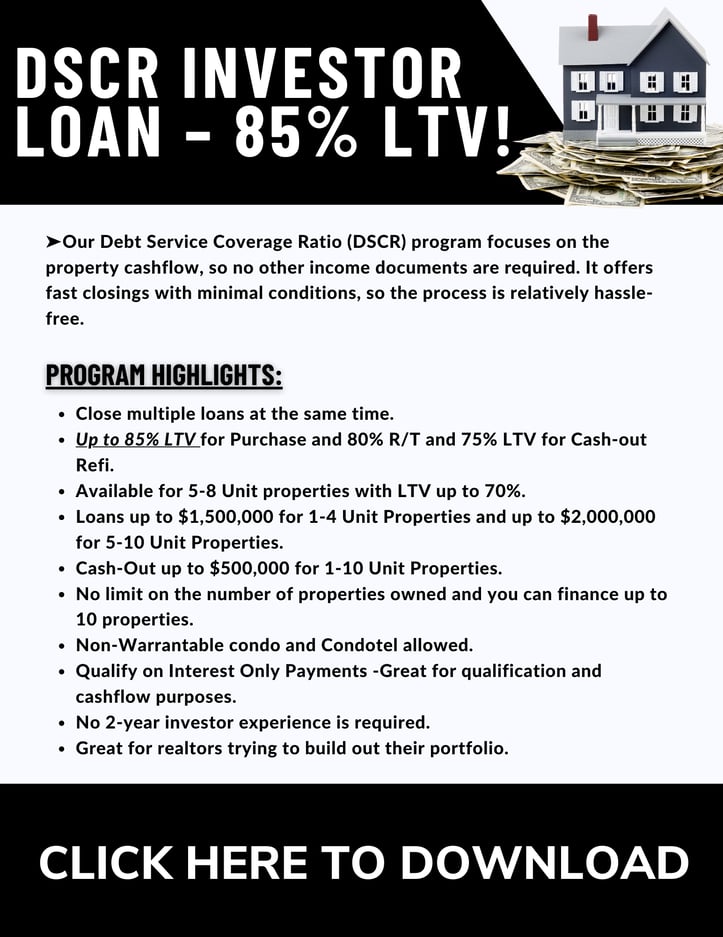 DSCR Investor Loan – 85% LTV!